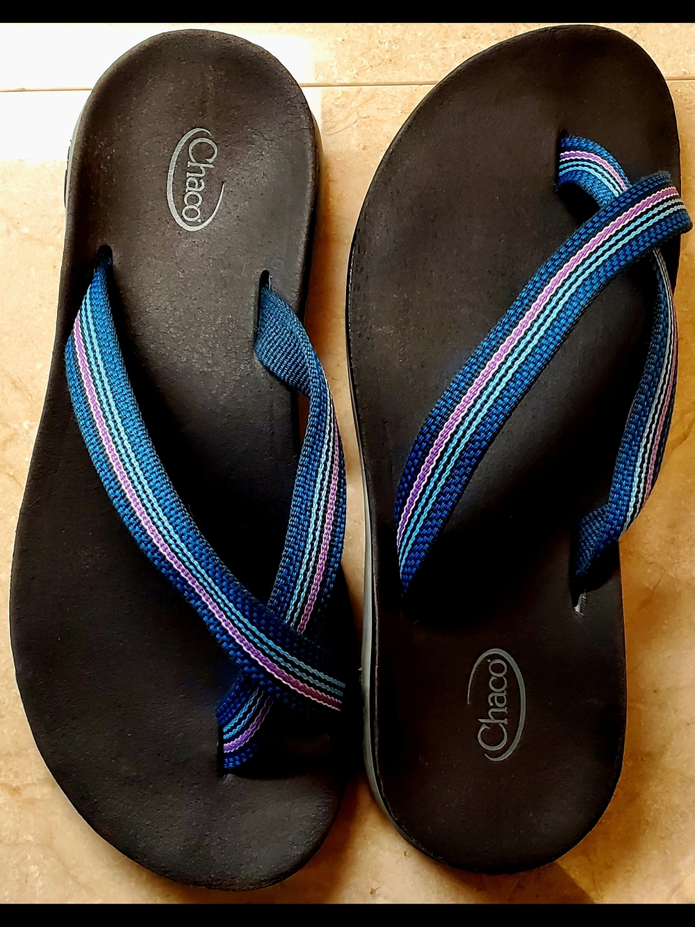 CHACO Tanana Ecotred Toe Loop Blue/Pink Strap Sandal Women's US Size 7 - Picture 9 of 11